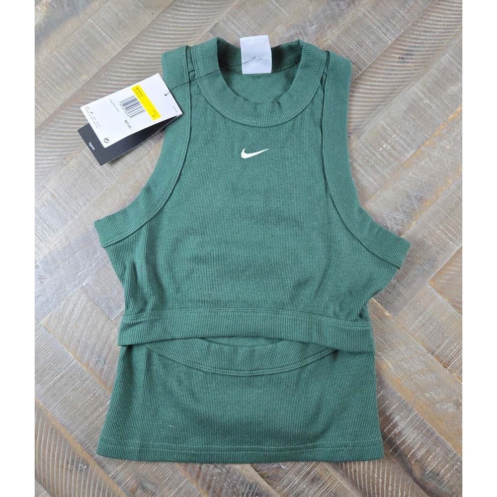 Nike Womens Ribbed Cutout Tank Top Green Sportswear IF0238-323 Small NWT